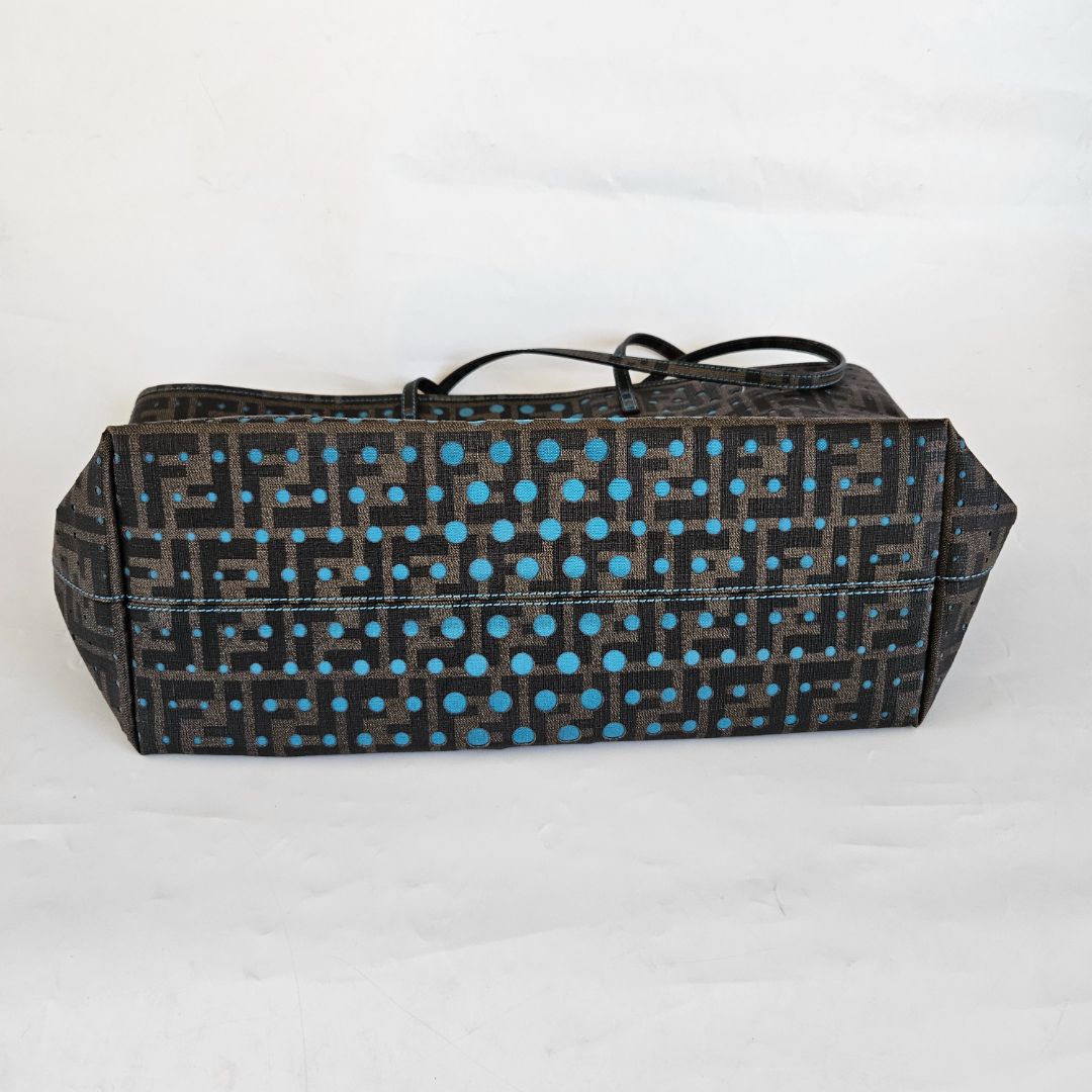 Fendi Brown/Blue Zucca Perforated Coated Canvas Roll Tote