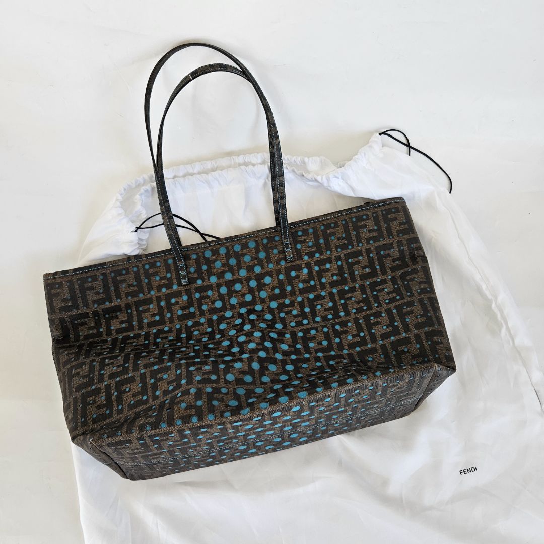 Fendi Brown/Blue Zucca Perforated Coated Canvas Roll Tote