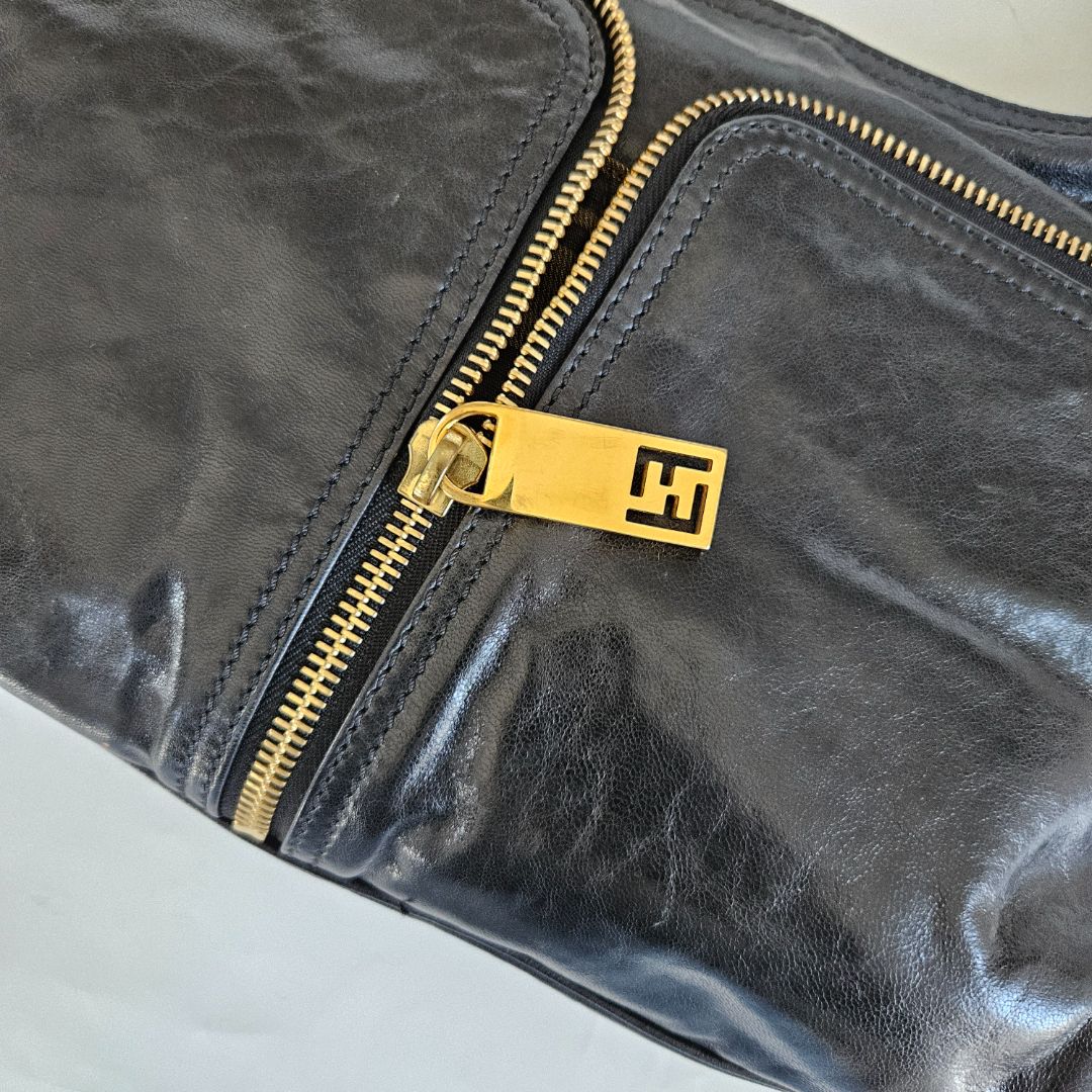 Fendi black leather hobo bag