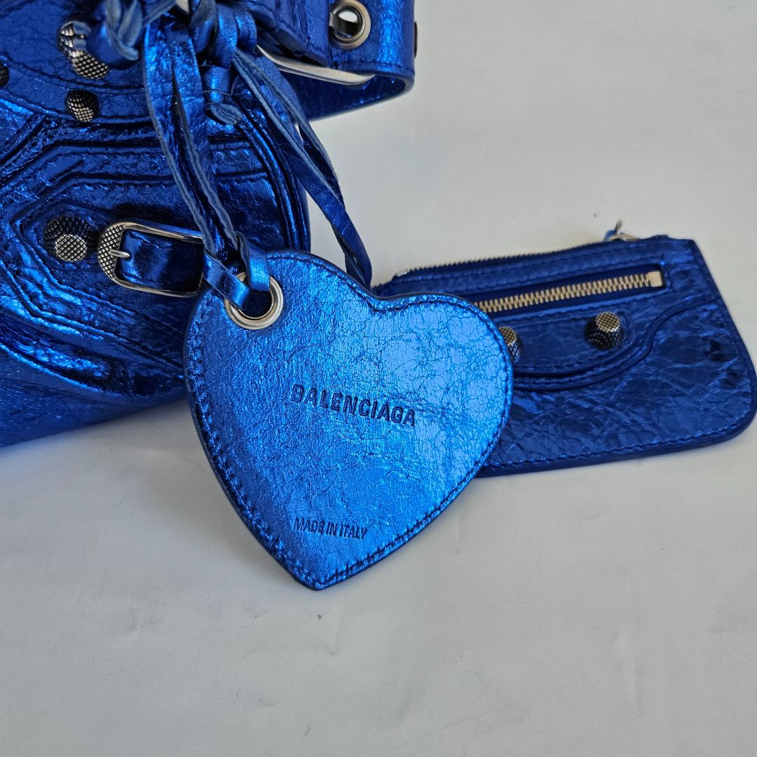 Balenciaga Le Cagole XS Blue Metallic Leather Shoulder Bag