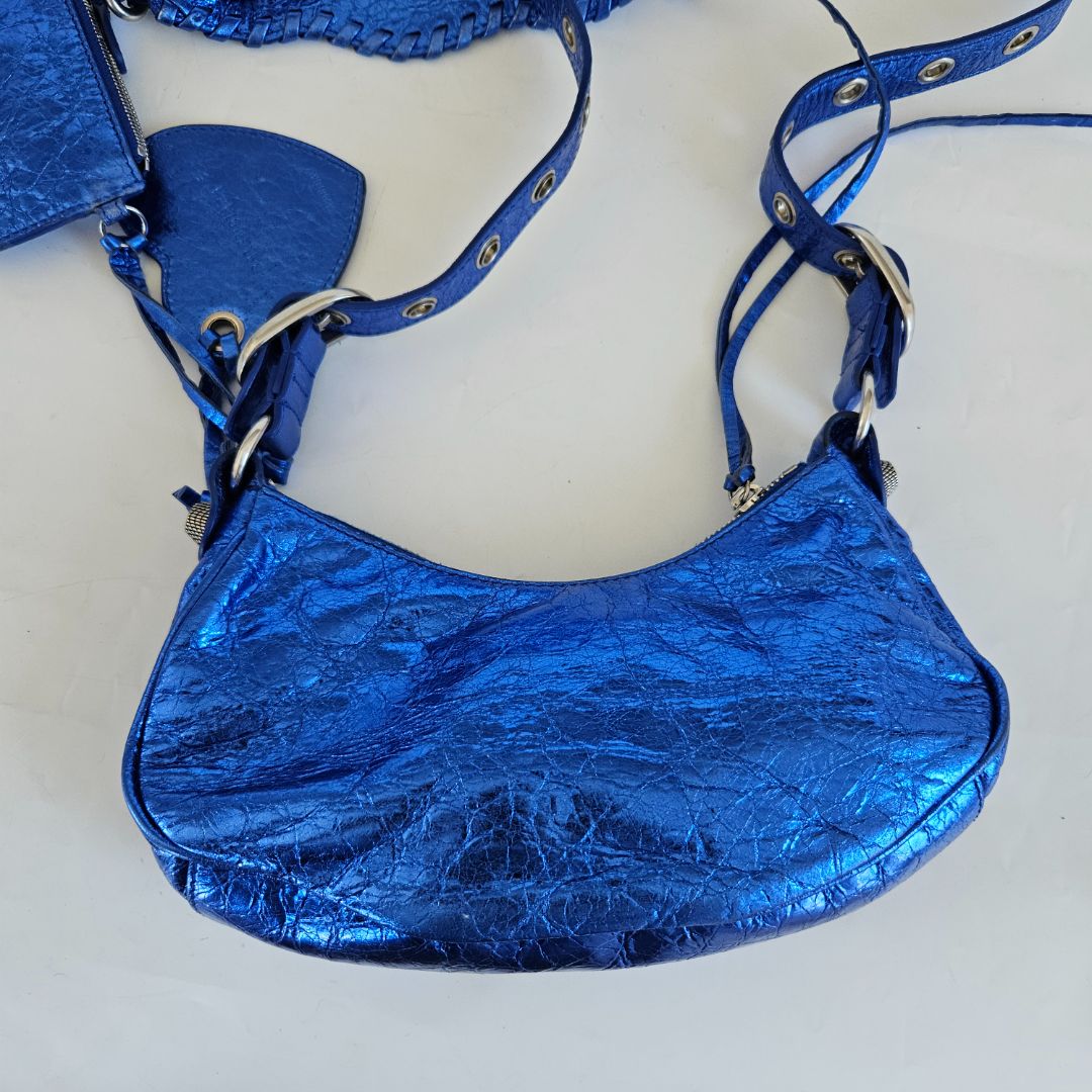 Balenciaga Le Cagole XS Blue Metallic Leather Shoulder Bag