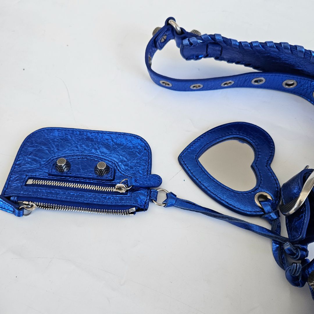 Balenciaga Le Cagole XS Blue Metallic Leather Shoulder Bag
