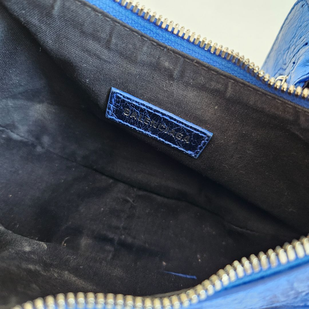 Balenciaga Le Cagole XS Blue Metallic Leather Shoulder Bag
