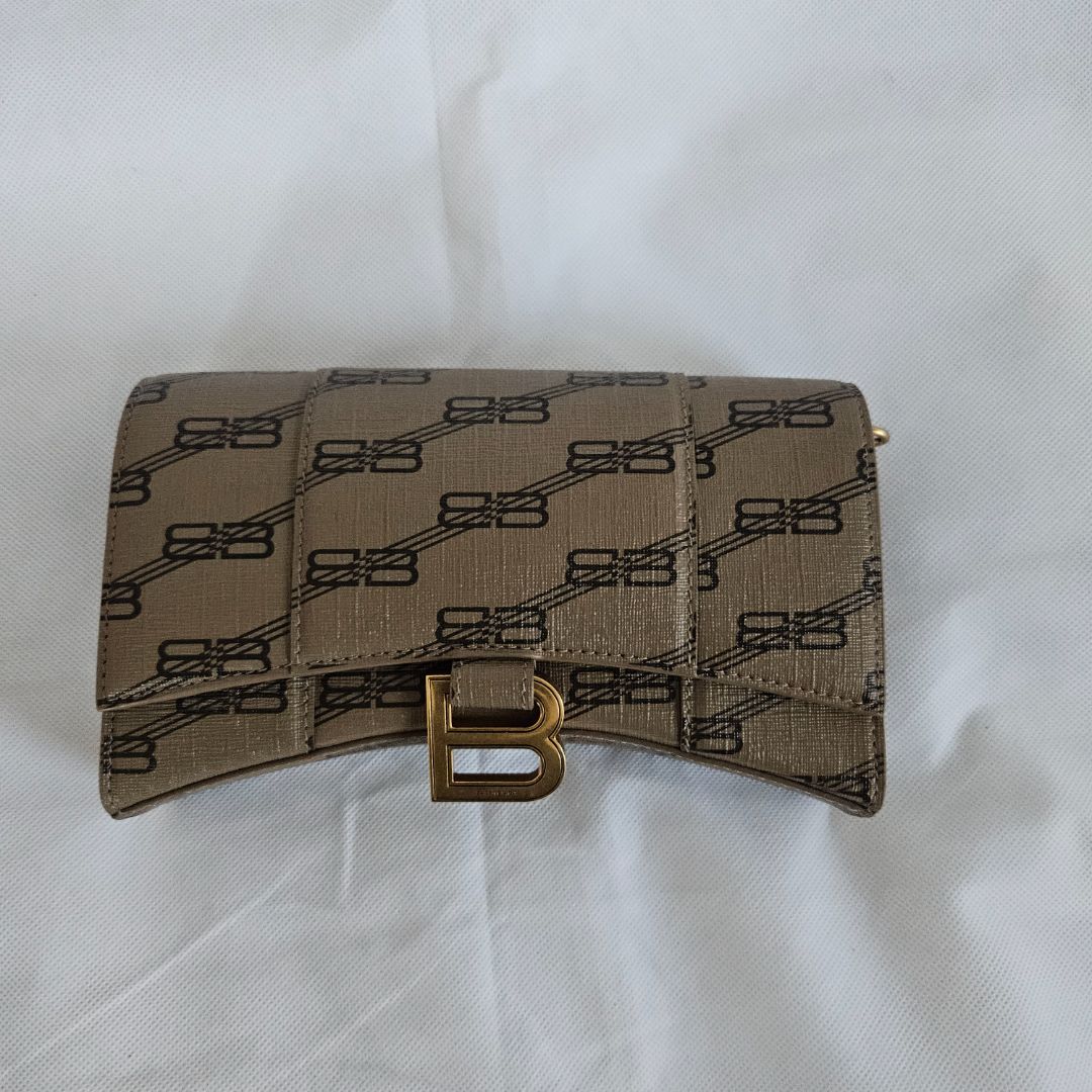 Balenciaga Hourglass Wallet On Chain Brown/Black BB Monogram Coated Canvas