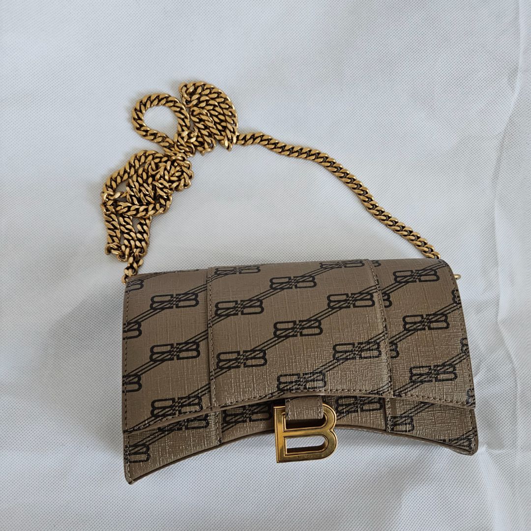 Balenciaga Hourglass Wallet On Chain Brown/Black BB Monogram Coated Canvas