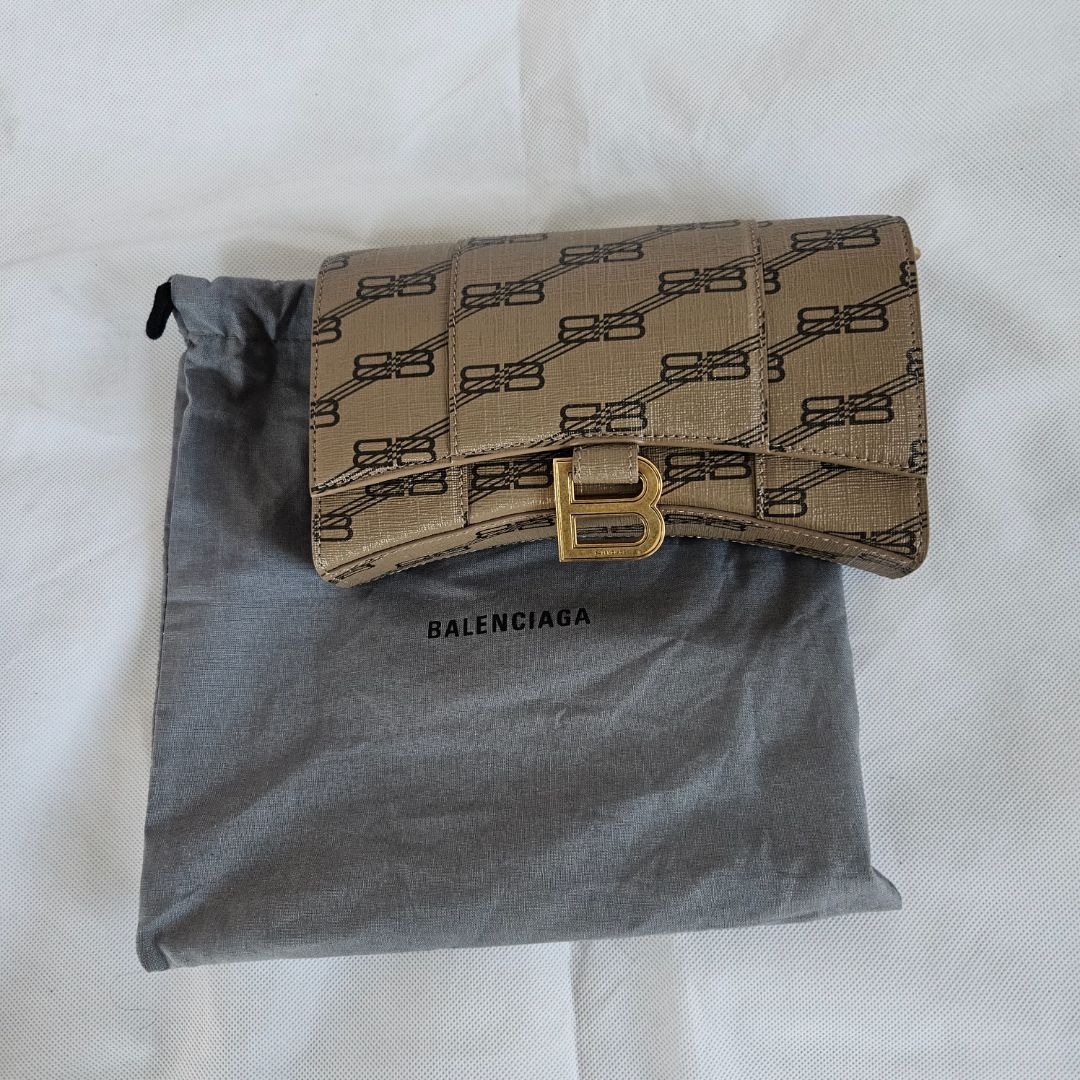 Balenciaga Hourglass Wallet On Chain Brown/Black BB Monogram Coated Canvas