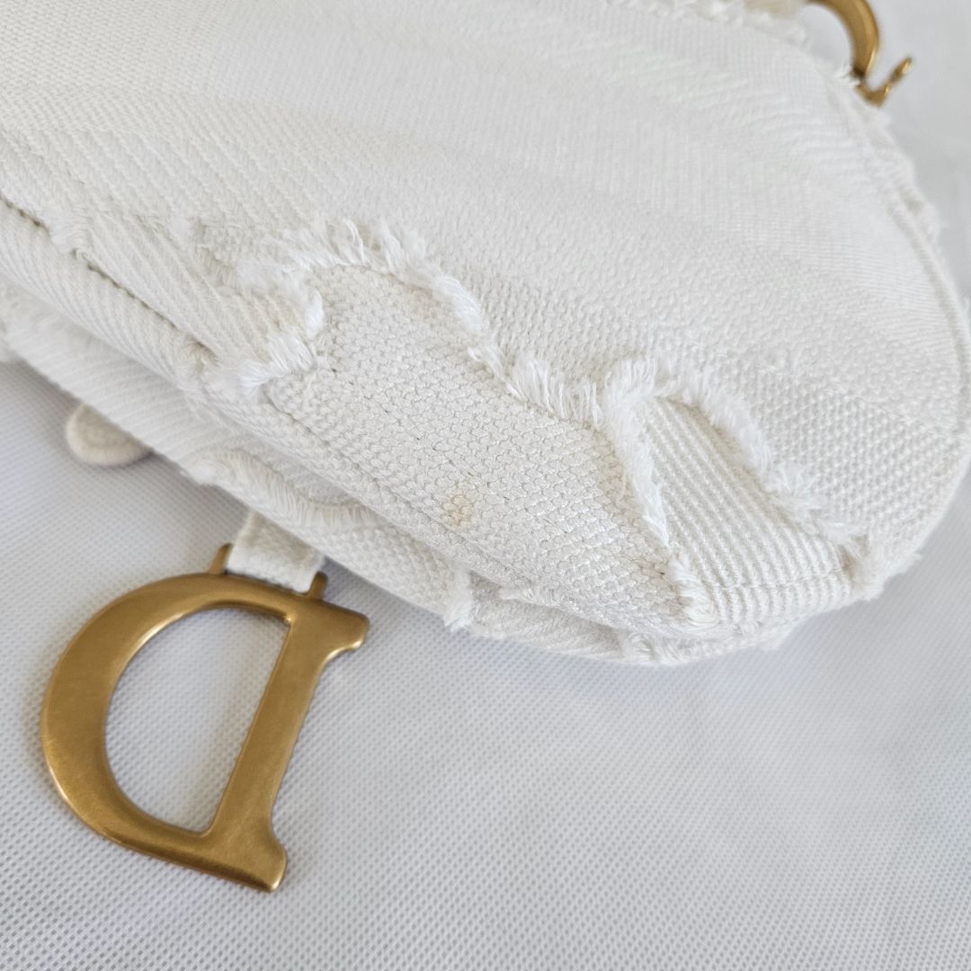 Dior White Patchwork Saddle bag with Bejeweled strap