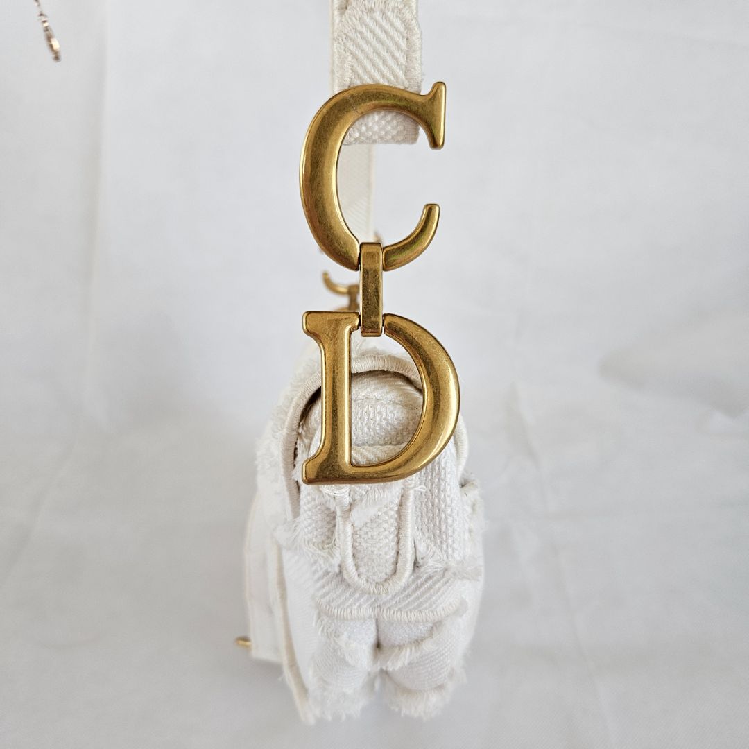 Dior White Patchwork Saddle bag with Bejeweled strap