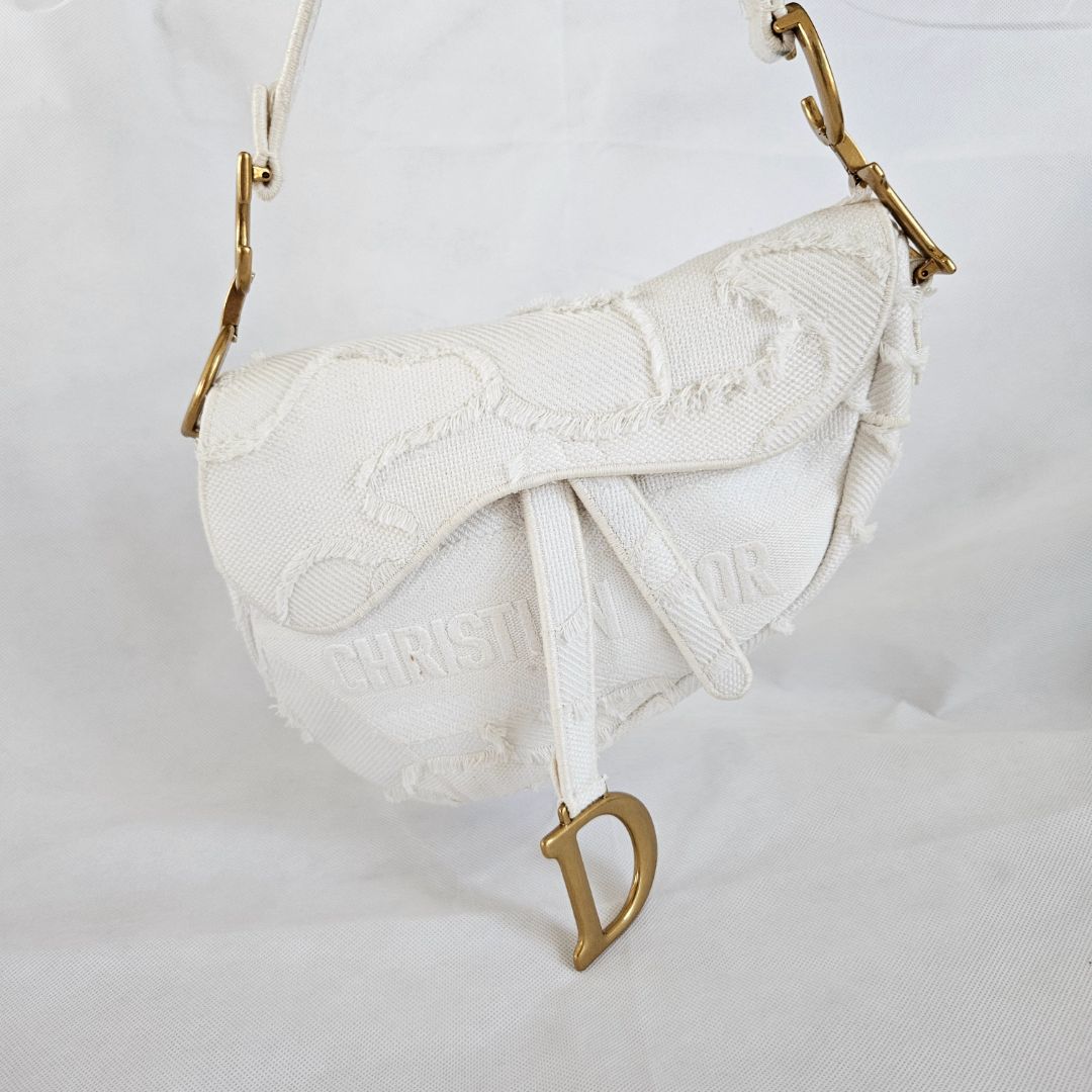 Dior White Patchwork Saddle bag with Bejeweled strap