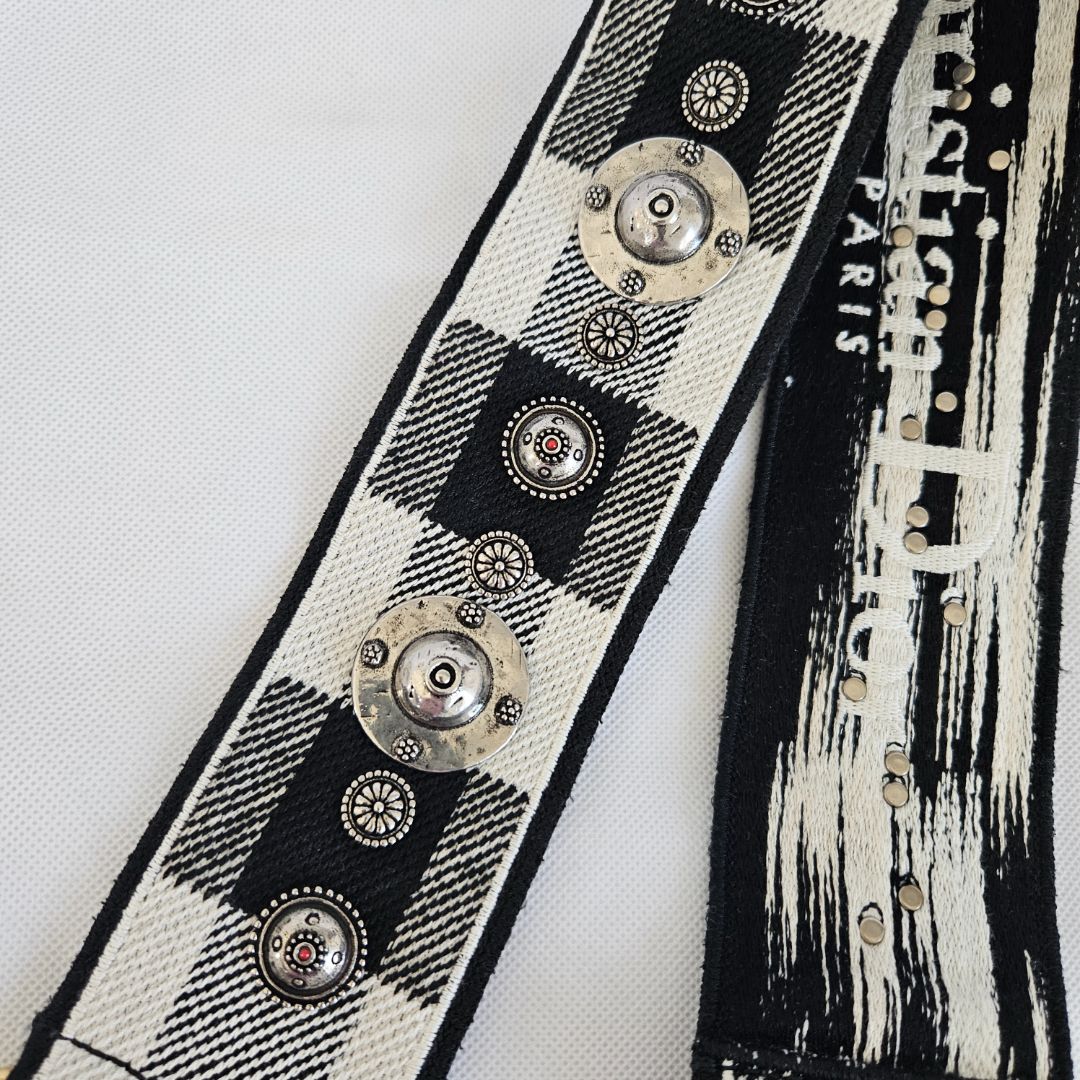 Dior White Patchwork Saddle bag with Bejeweled strap
