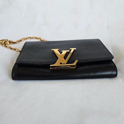 Louis Vuitton Black Leather Chain Louise GM Bag