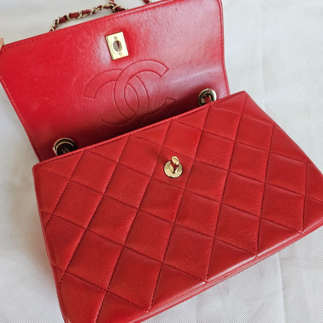 Chanel Trendy CC Red Quilted Top Handle Bag
