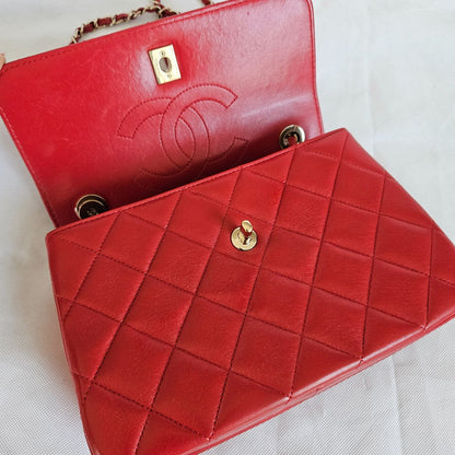 Chanel Trendy CC Red Quilted Top Handle Bag