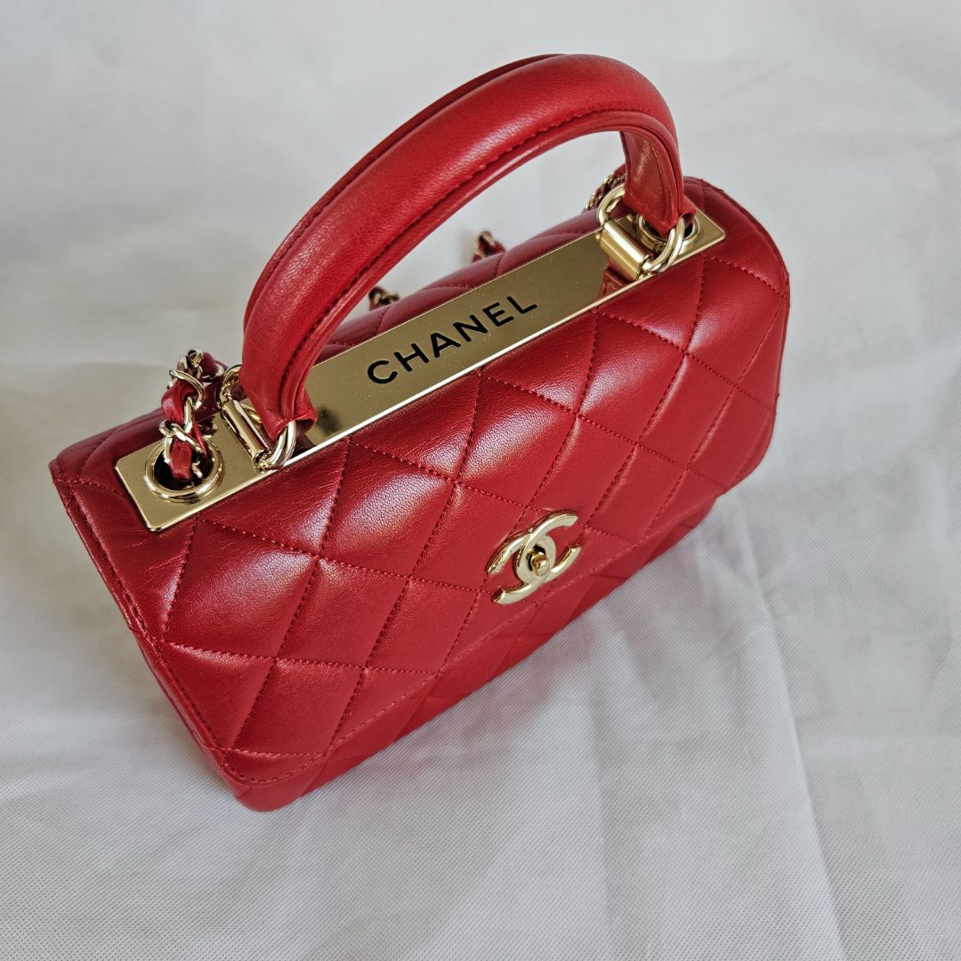 Chanel Trendy CC Red Quilted Top Handle Bag