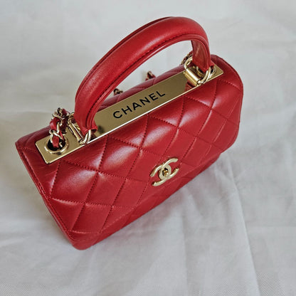 Chanel Trendy CC Red Quilted Top Handle Bag