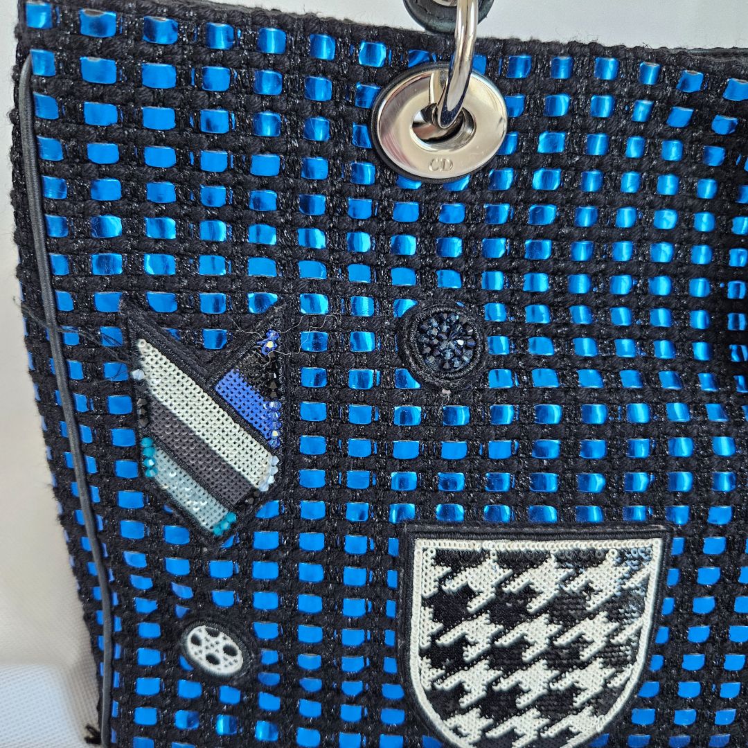 Dior Metallic Blue/Black Tweed and Leather Medium