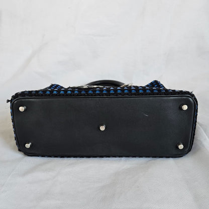 Dior Metallic Blue/Black Tweed and Leather Medium