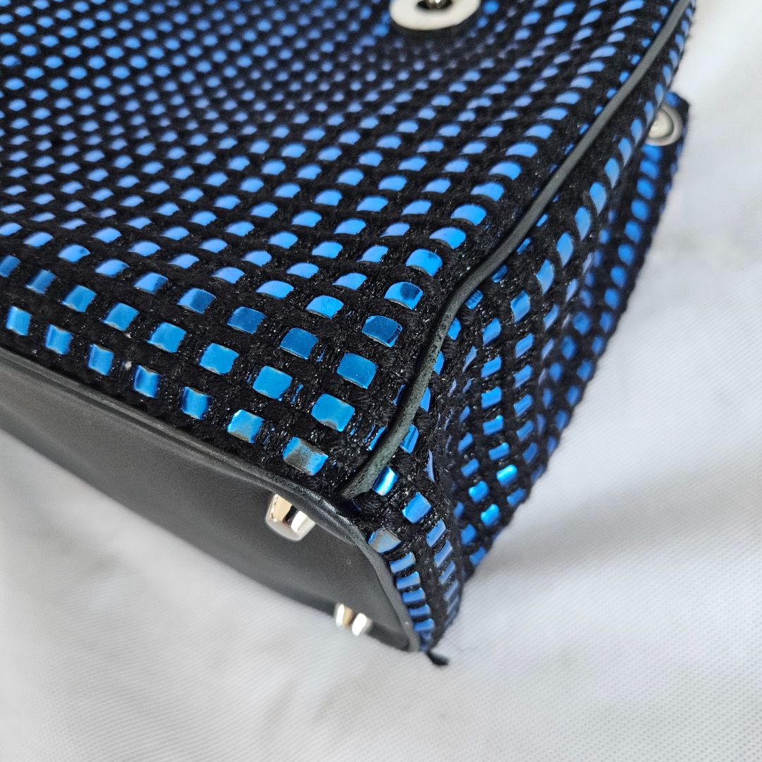 Dior Metallic Blue/Black Tweed and Leather Medium
