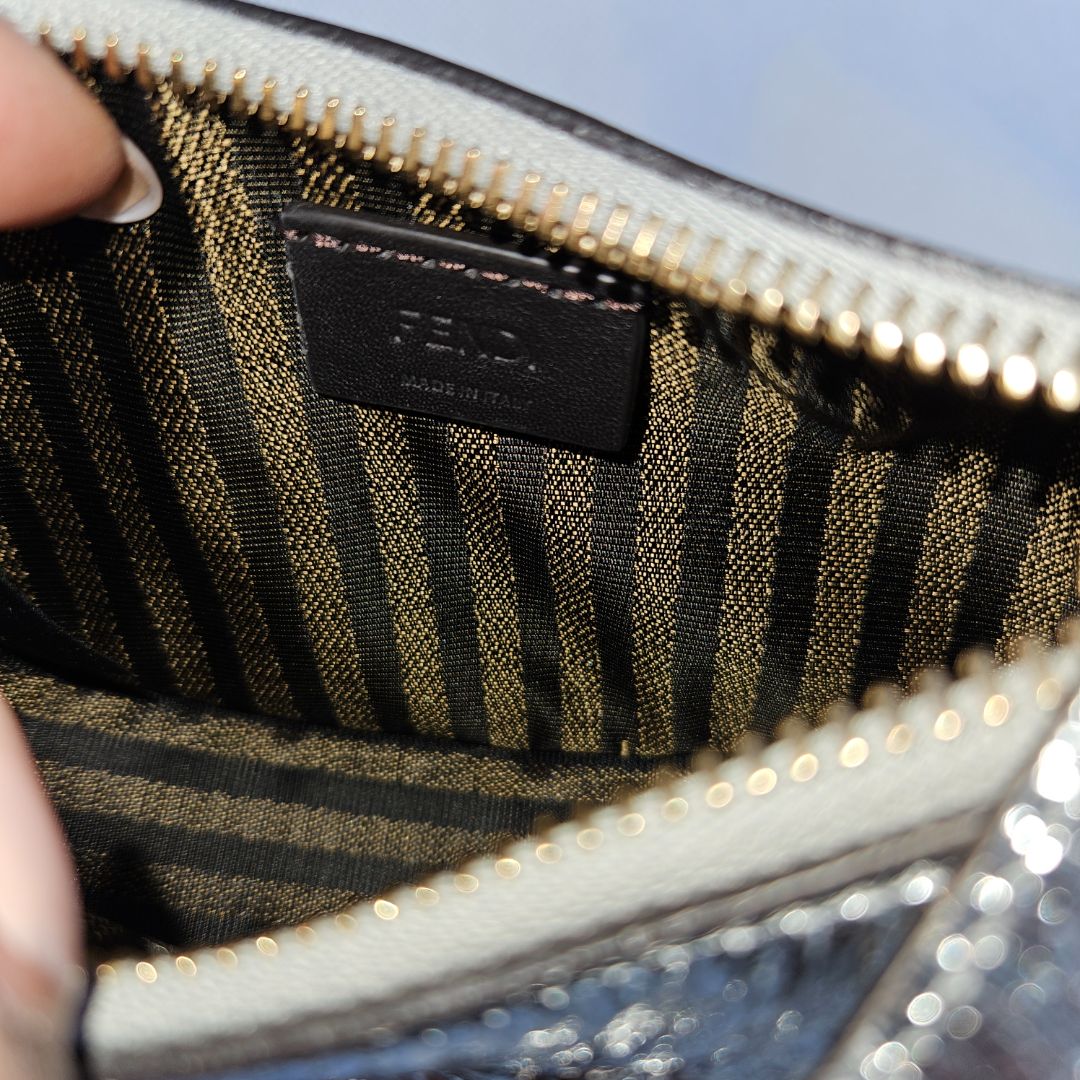Fendi silver metallic leather mini-bag