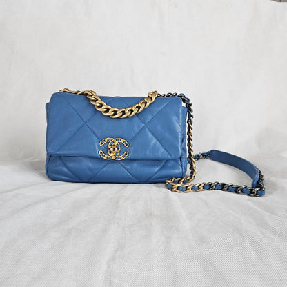 Chanel Blue Quilted Leather Small 19 Flap Bag