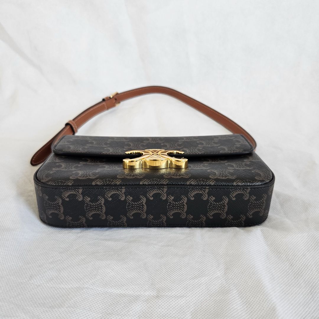 Celine Triomphe Claude Brown Canvas  and Leather Shoulder Bag
