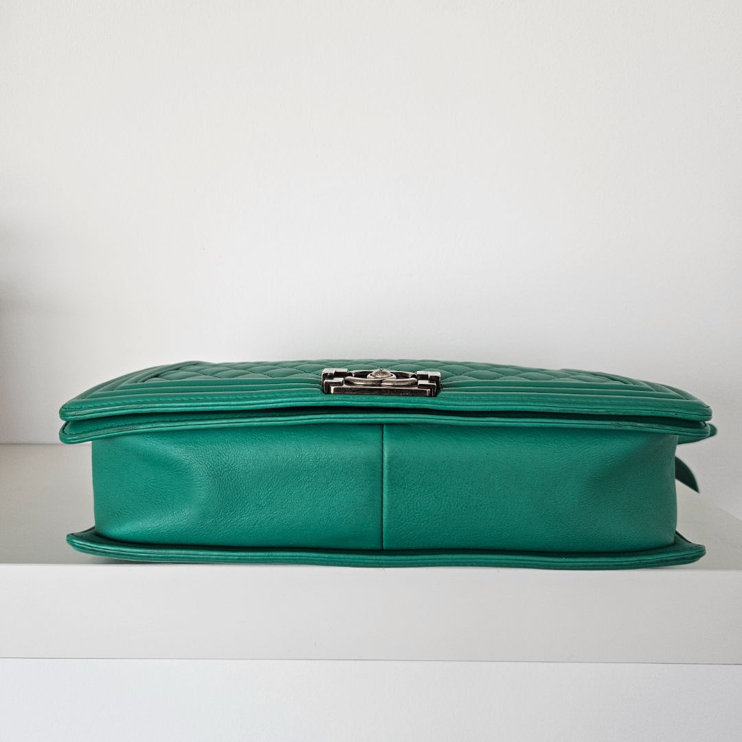 Chanel Green Large Quilted Leather Le Boy Bag