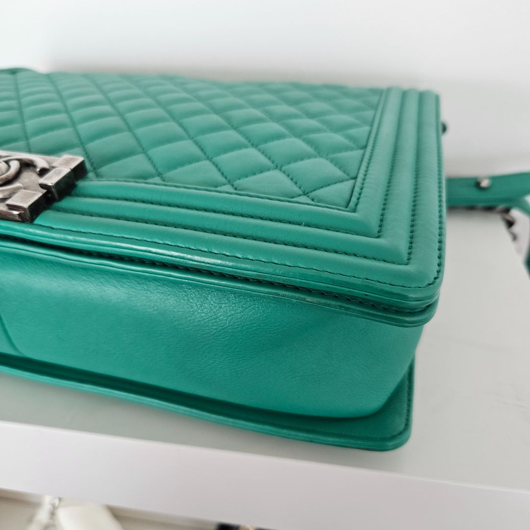 Chanel Green Large Quilted Leather Le Boy Bag