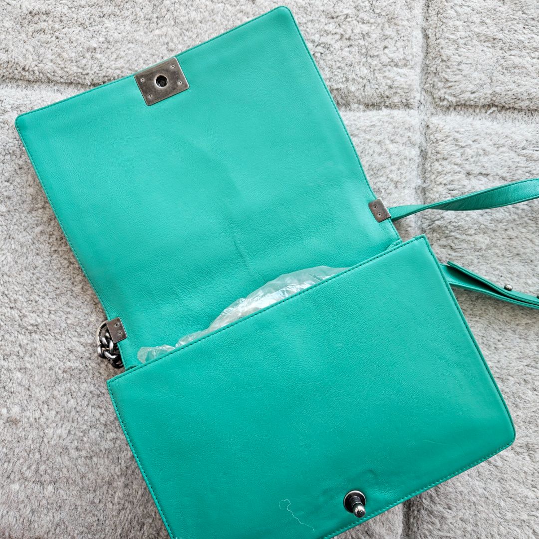 Chanel Green Large Quilted Leather Le Boy Bag