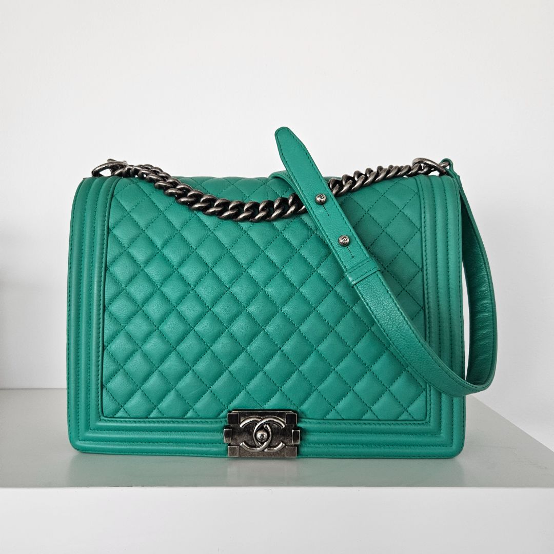 Chanel Green Large Quilted Leather Le Boy Bag