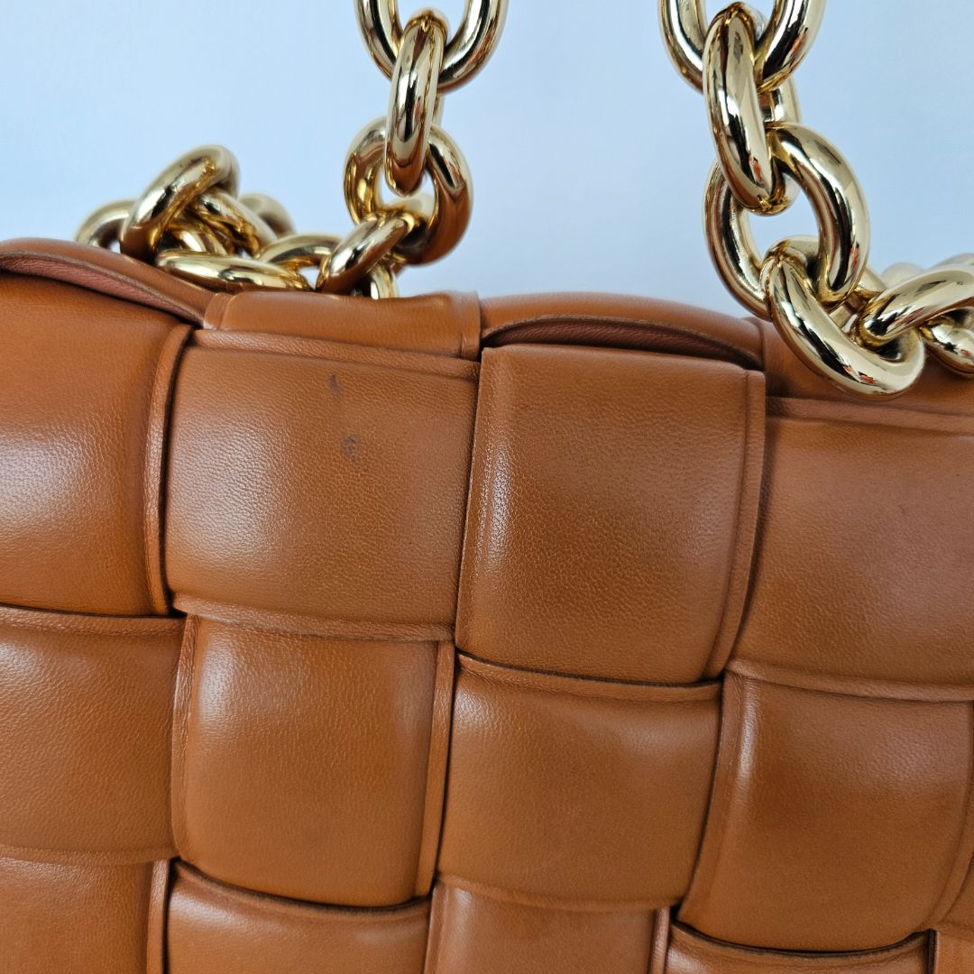 Bottega Veneta Orange Intrecciato Leather Cassette Padded Chain Bag