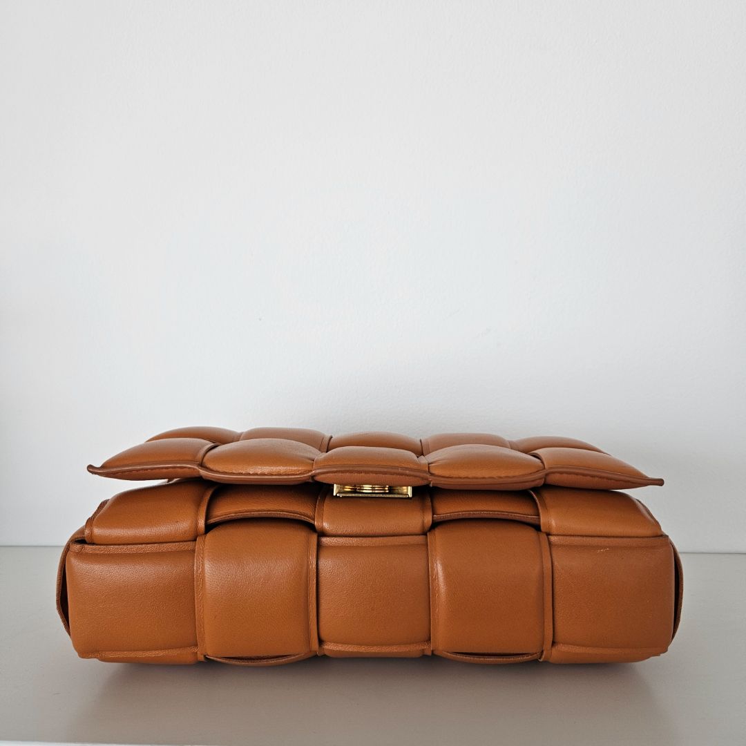 Bottega Veneta Orange Intrecciato Leather Cassette Padded Chain Bag