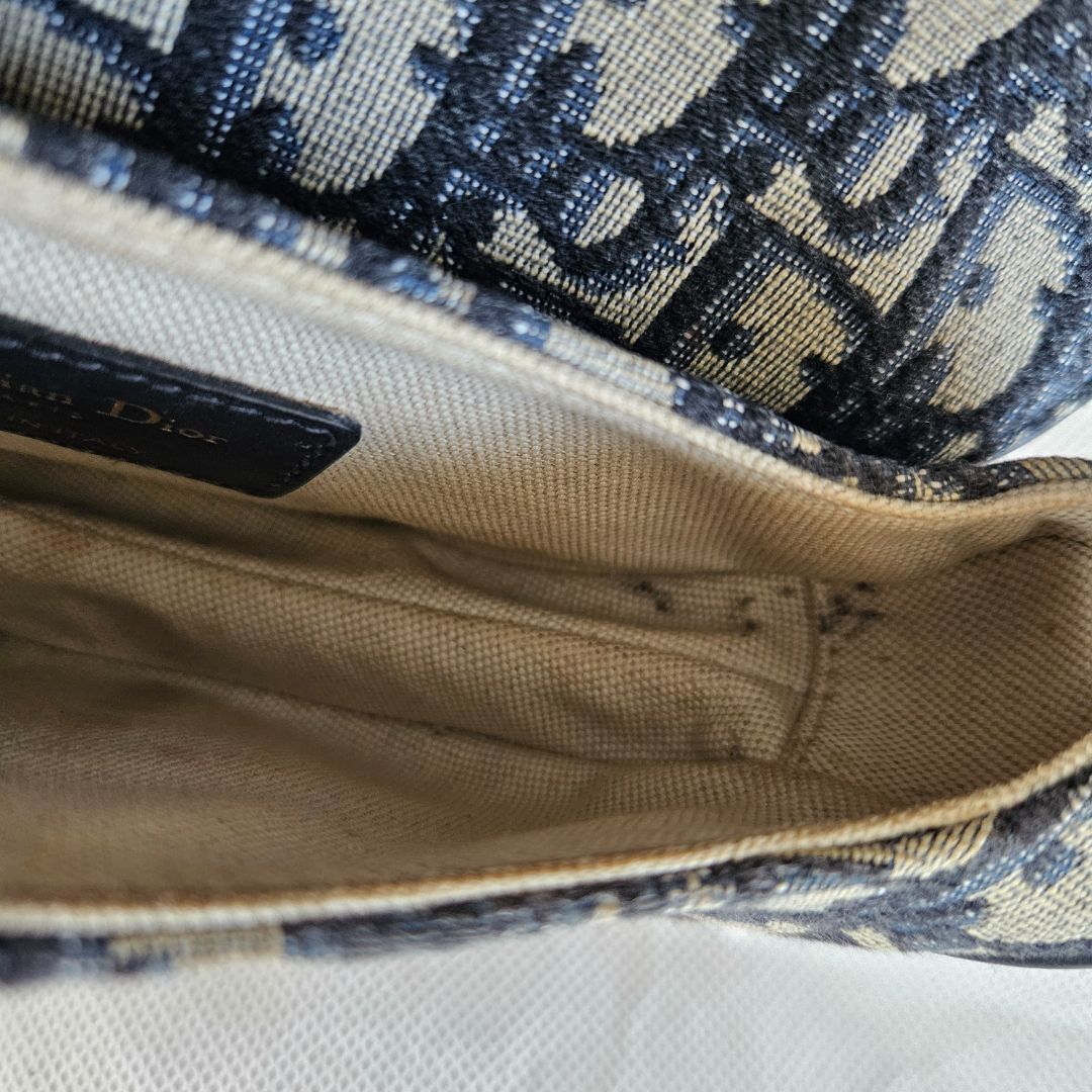 Dior Navy Blue Oblique Canvas and Leather Mini Saddle Bag