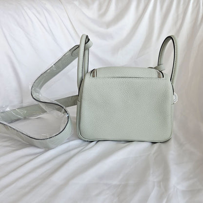 Hermes Mini Lindy Gris Neve Leather Bag