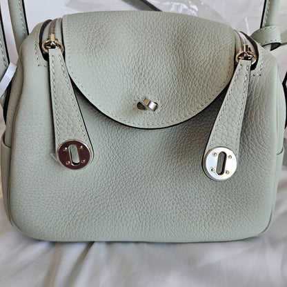 Hermes Mini Lindy Gris Neve Leather Bag