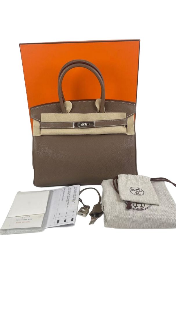 Hermes Birkin 30 Etoupe Clemence Palladium Hardware Bag
