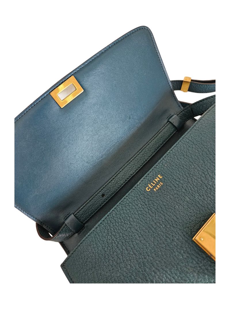 Celine Teal Blue Leather Classic Box Shoulder Bag