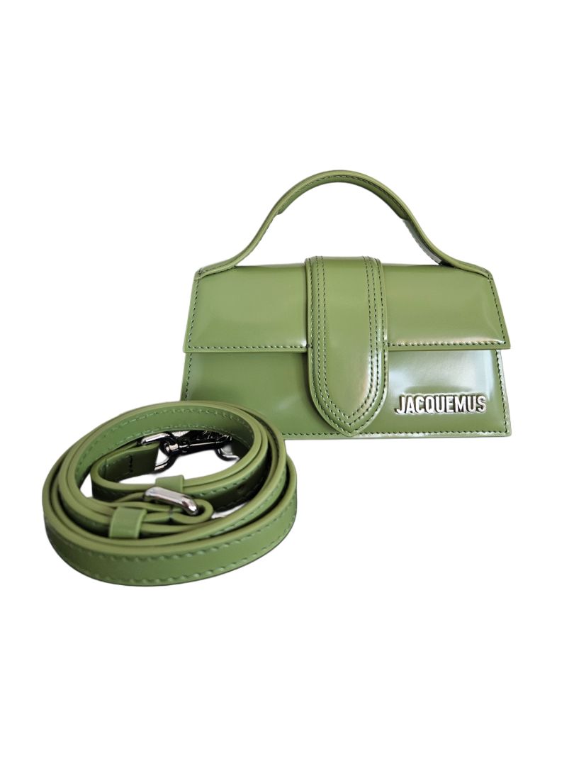 Jacquemus  Olive Green Leather Le Bambino Top Handle Bag