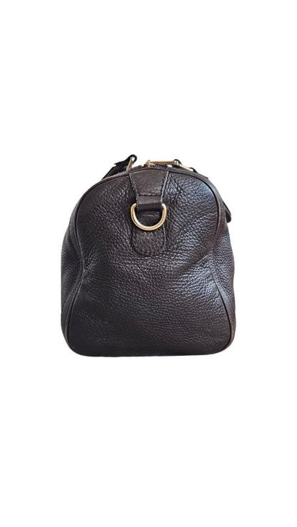 Gucci Brown Web Boston Leather Bag