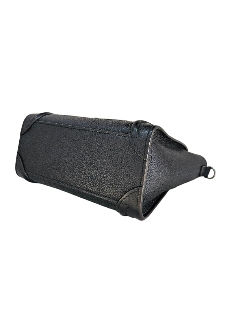 Celine Black Leather Nano Luggage Tote Bag