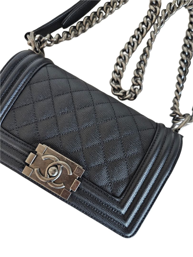 Chanel Black Quilted Caviar Leather Le Boy Flap Small Bag