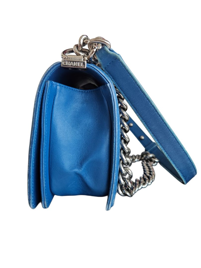 Chanel Blue Lambskin Iridescent PVC Chevron Quilted Boy Flap Bag