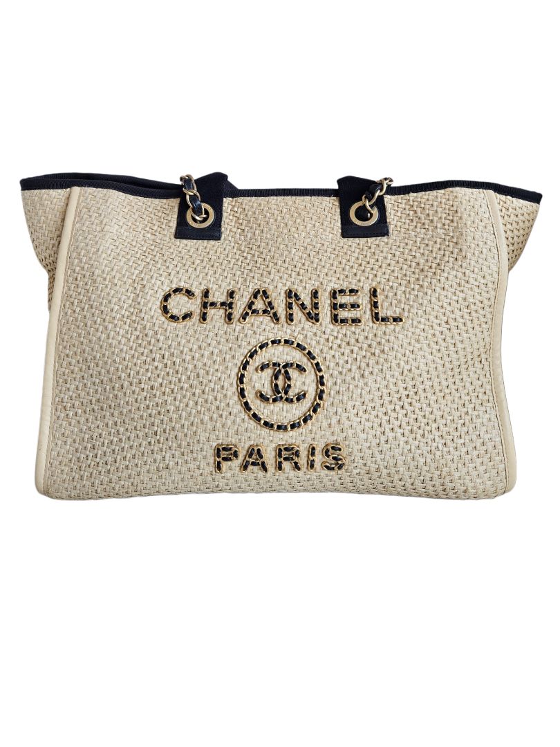 Chanel Beige Raffia Deauville Shopping Tote Bag