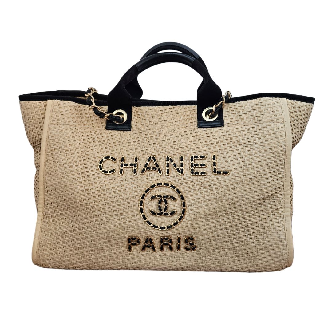 Chanel Beige Raffia Deauville Shopping Tote Bag