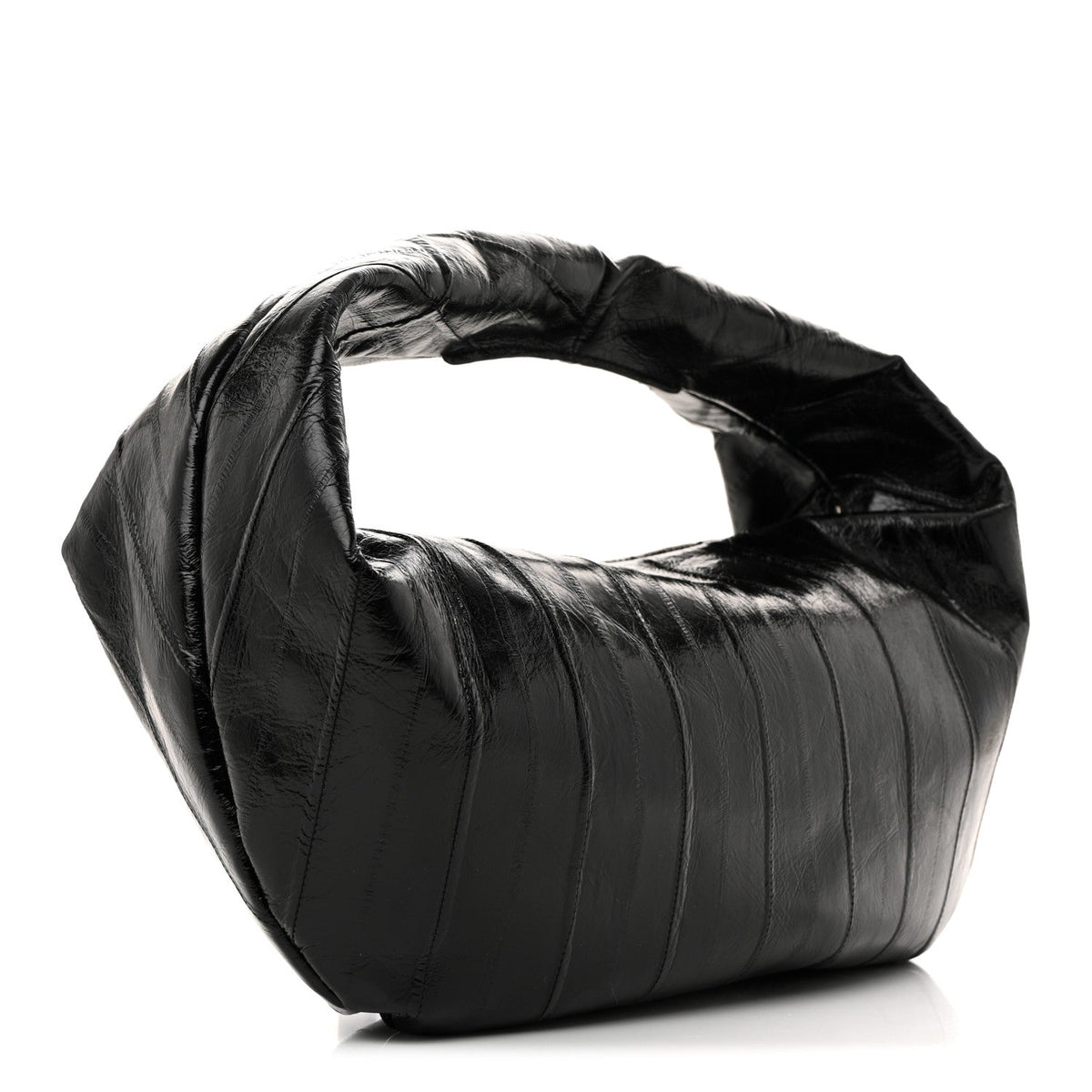 Glossy Calfskin Eelskin Embossed Medium Olivia Hobo Black