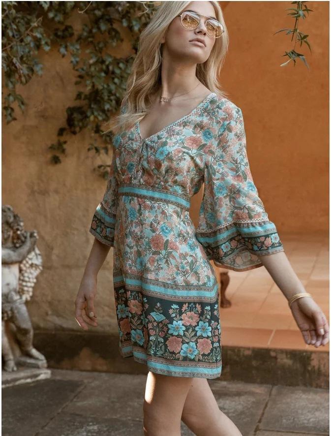 Vacation Spring Bohemian Hollow Print Beach Skirt