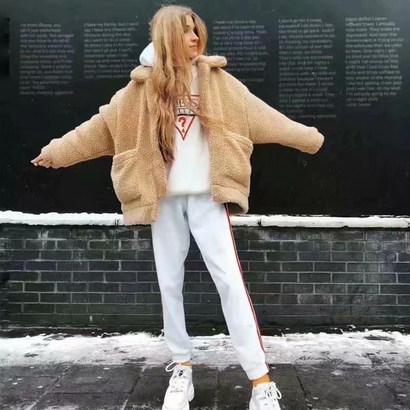Loose Padded Warm Lamb Lamb Leisure Lapel Double Pocket Coat