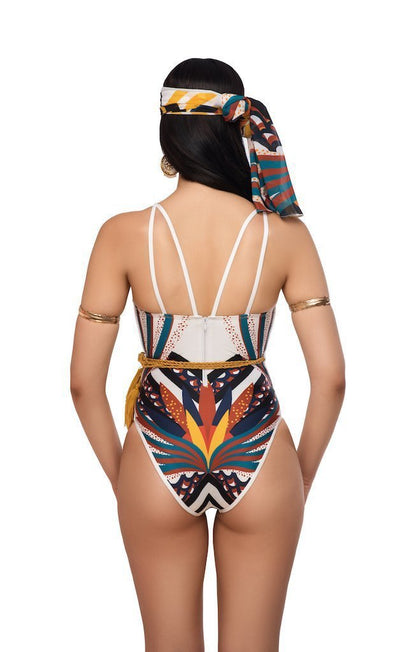 New Totem Print Triangle One-Piece Swimsuit