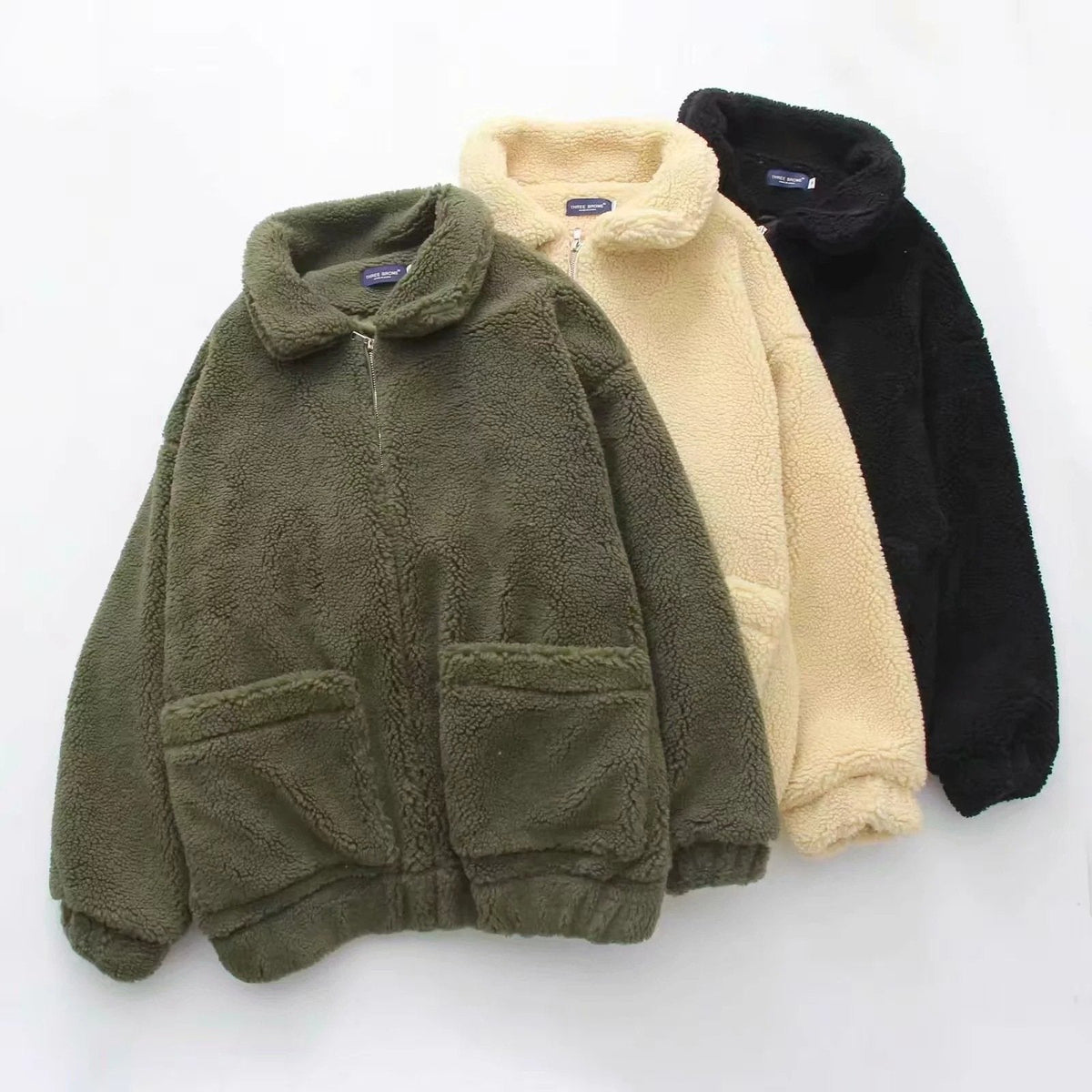 Loose Padded Warm Lamb Lamb Leisure Lapel Double Pocket Coat