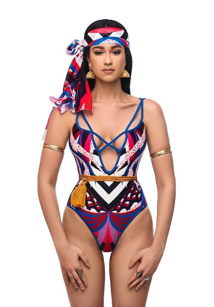 New Totem Print Triangle One-Piece Swimsuit