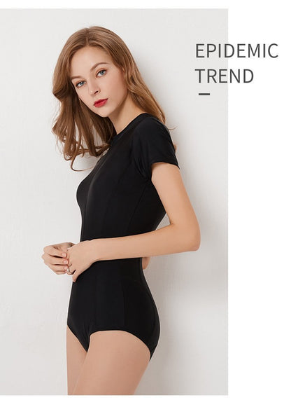 Sexy Conjoined Female Swimwear Hot Spring Short Sleeves Thin Surfing Diving Suit Swimwear